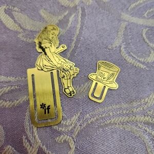 Alice and Mad Hatter Gold Metal Bookmark Clips - Women Accessories